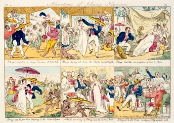 1812年に出版されたジョニーニューカムの冒険（カラーエッチング）